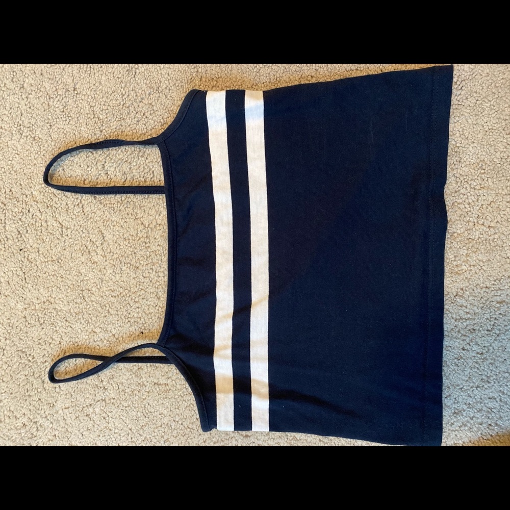 Brandy Melville Navy and White Striped Crop Top